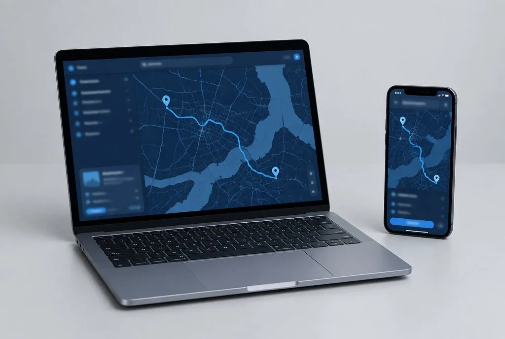Het Moveify-portaal met kaart en ritten